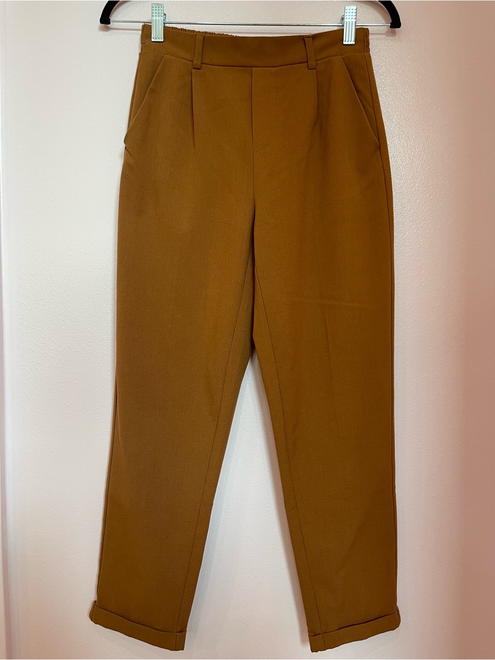 Stradivarius Tobacco Brown High Waisted Pleated Tapered Cuffed Pants Small